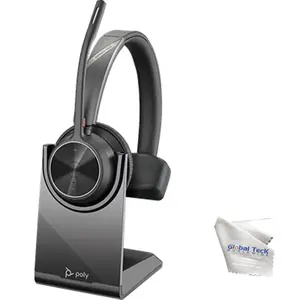 Poly Voyager 4310 UC Wireless Bluetooth Headset (USB-A) with Charging Headset Stand Bundle - Noise Cancelling Mic, Works with USB Deskphone, PC, Mobile, For Zoom and Phone Calls, GTW Microfiber Cloth
