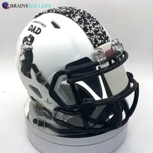 World's Best Dad Mini Football Helmet - Black & Silver With White Matte Base
