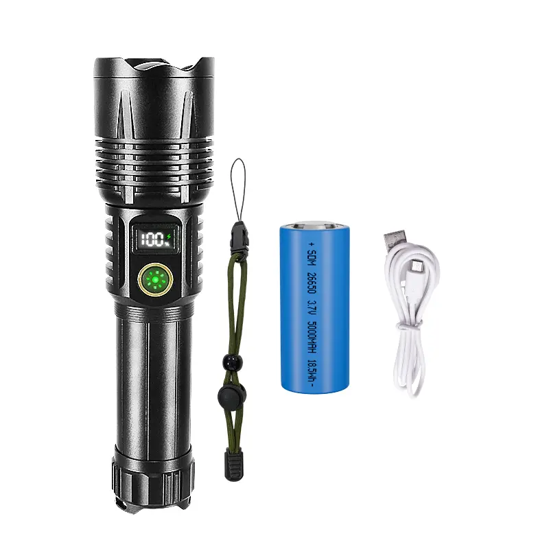Portable LED Spotlight, Retractable Zoomable Rechargeable Flashlight, Multifunctional Outdoor Lamp for Camping, Hiking, Emergency Use