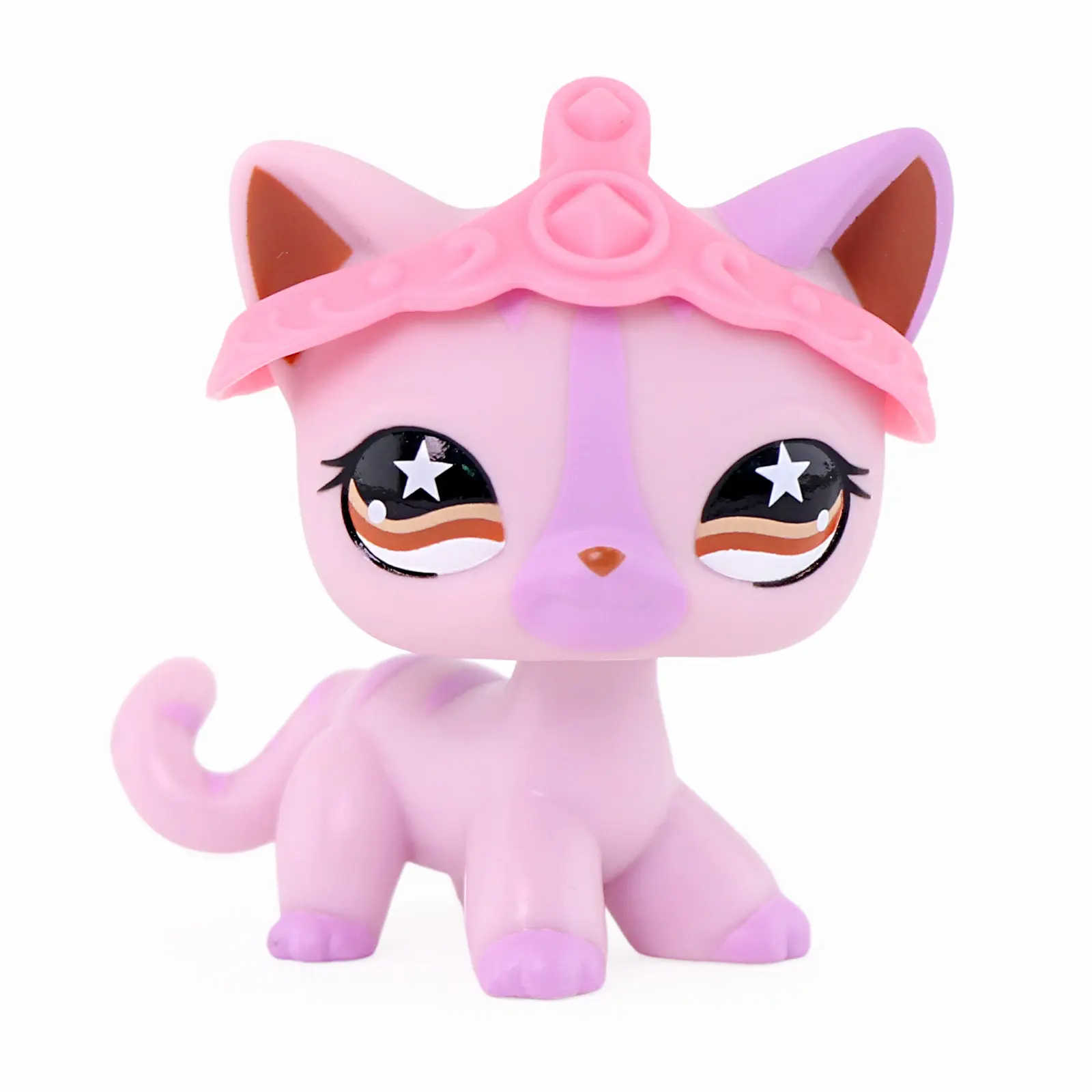 Cute Single Mini Cartoon Kitten Figurine, Pink Short‑Hair Cat Figure with Removable Princess Crown Accessory, Kawaii Collectible Small Animal Toy, Desktop Display Ornament, Gift for Kids & Collectors
