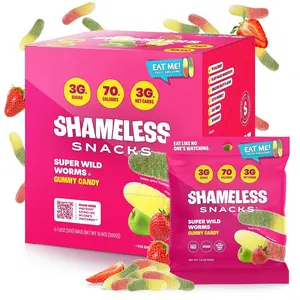 Shameless Snacks - Healthy Low Calorie Snacks, Low Carb Keto Gummies (Gluten Free Candy) - 6 Pack Wild Worms Gummy Sweet