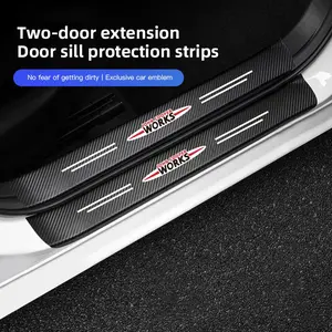 4Pcs Car Carbon Fiber Door Sill Sticker Anti-Scuff Plate Anti-Scratch Protective Decal For Mini Cooper Works JCW R56 R57 R58 R59 R61 F54 F55 F56