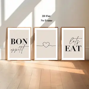 3pcs Unframed Minimalist Canvas Art Quotes for Kitchen & Dining Room, Bon Appetito and Let's Eat Wall Decor, Aesthetic Print for Home Decoration, Quote Prints