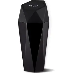 Car Trash Can with Lid, Diamond Design Small Automatic Portable Trash Can, Easy to Clean, Used in Car Home Office (Black)