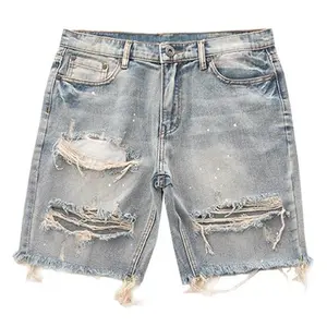 New Ins Fashion Lazy Ripped Cropped Jeans Youth Casual Summer Men's Blue Cotton Denim High Street Fashion Basic Shorts Menswear Pants Beige Fabric Vintage Loose Straight Denim Pants baggy jeans men baggy pants