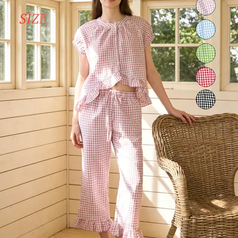Women's Plaid 2-Piece Pajama Set – Long Sleeve Button Top & Straight Leg Pants, Comfortable Sleepwear Loungewear Womenswear plus size