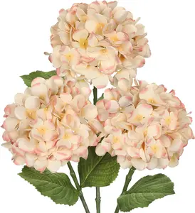 3Pcs Beige Hydrangea Artificial Flowers 28.7" Real Large Faux Silk Hydrangeas Flowers with Stems Fake Flower for Home Wedding Floral Arrangement Centerpiece Table Vase