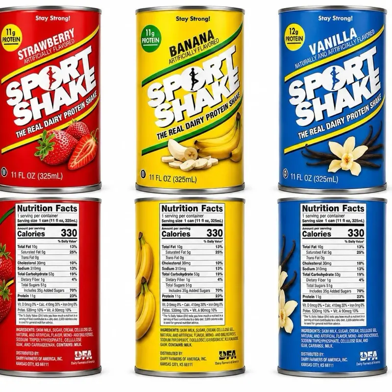 Sport Shake Dairy Protein- Vanilla, Banana, Strawberry Flavors, 11 fl oz