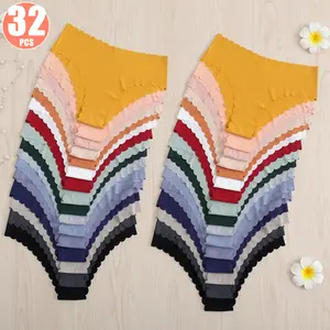 16/32 Pieces Mixed Color Women's Seamless Soft & Comfy Bikini Panties Underwears, Everyday Underwear Simple Basics
