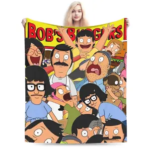 Bob’s Burgers Cartoon Flannel Blanket, Soft Cozy Throw Blanket for Living Room girly Bedroom decor Sofa and Kids Gift