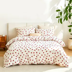 3-Piece Simple Romantic Red Heart Print Duvet Cover Set, 1 Duvet Cover & 2 Pillowcases Without Pillow Core, Soft Fabric with Easy Zipper Design, Vintage French Fresh Bedroom Decor, Ideal Gift Choice
