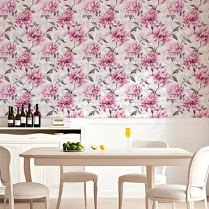Extra-Large 23.62x119 Inch Self-Adhesive Waterproof Removable Floral Wallpaper - Pink Floral Pattern, Vinyl Wallpaper for Kitchen, Bathroom, Living Room, Bedroom - Easy DIY Installation, Modern Farmhouse Style Decor, Vintage Floral Design Peel and Stick
