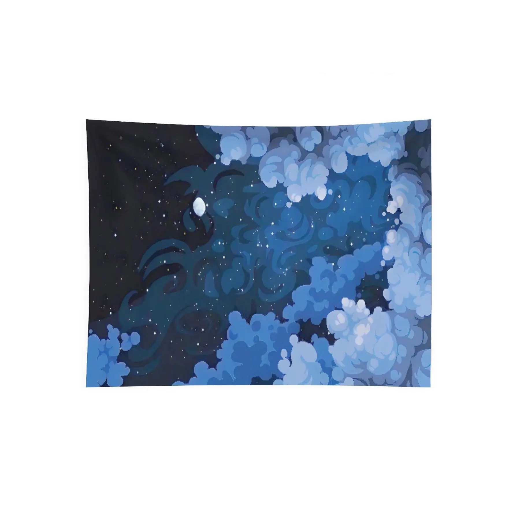 Dreamy Blue Night Sky Wall Tapestry - Celestial Swirls, Moon Stars Motif, Fantasy Theme Bedroom Decor, Machine Wash Safe Dorm Home Wall Art
