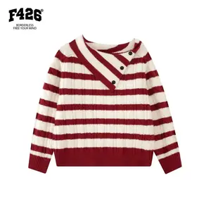 F426 Official Store Striped Knit Sweater with Button Detail for Women