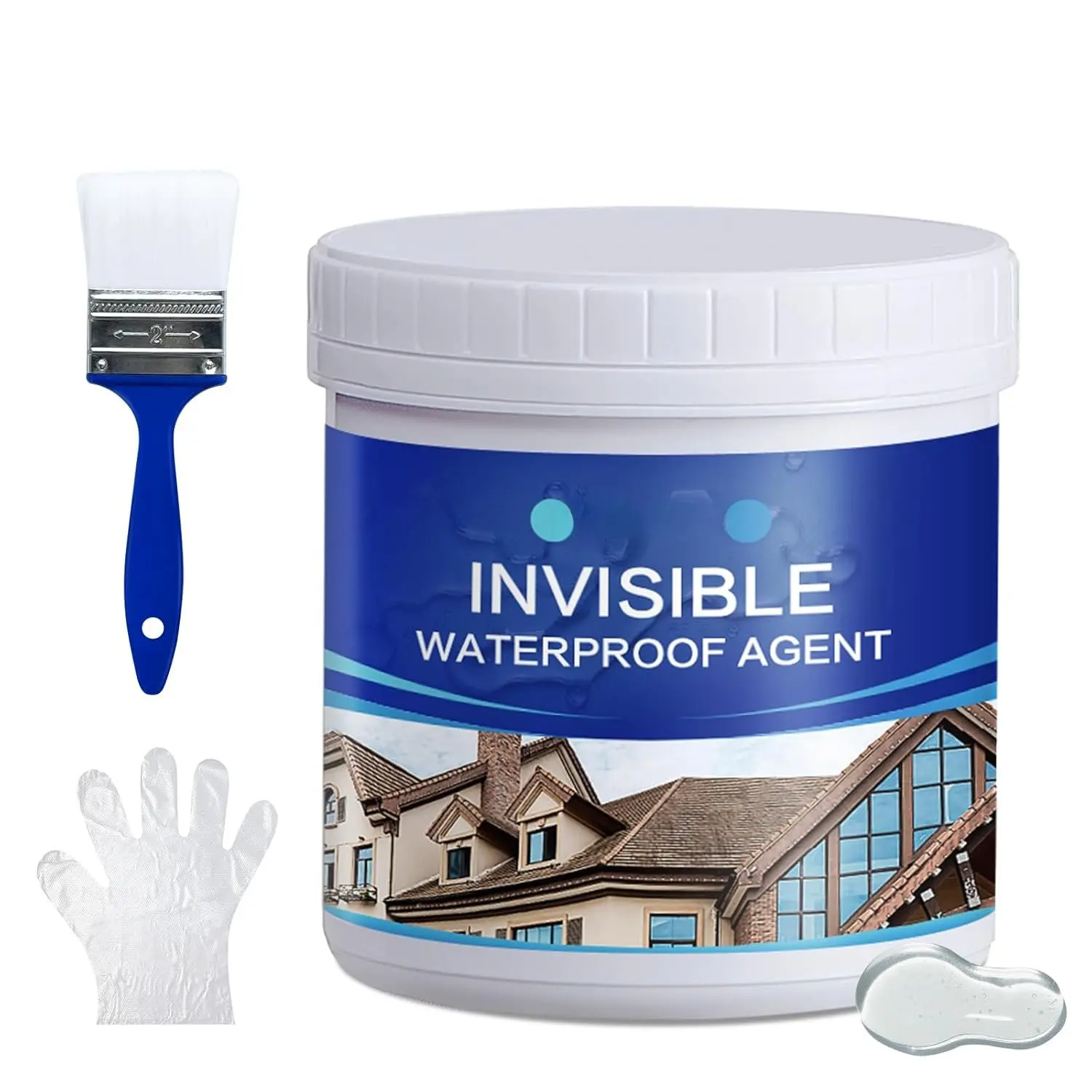 Transparent Adhesive Invisible Liquid Sealant, 17.5oz Water-Resistant Sealant for Roofs, Gutters, Skylights, 50 sq ft Coverage, Indoor-Outdoor Wall Use with Dip-Roller Application