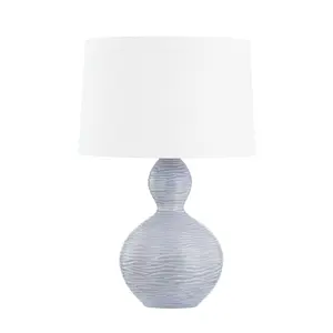 Cairns Table Lamp With Textured Ceramic Base And White Linen Shade In Coastal Blue Finish