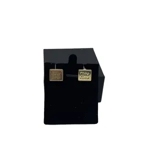 Pre-owned Miu Miu Square Logo Earrings, Gold, H5 D0415