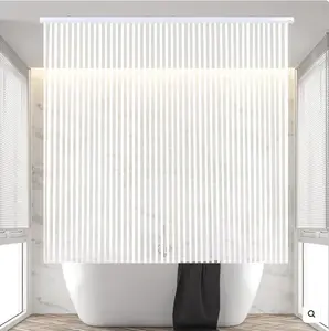 Shower Roller Curtain for Bathroom, Waterproof, 100% PEVA, No rods, No Hooks, No Rings! 56"Lx95"W, White Stripe shower blind. Thick and luxurious curtain.