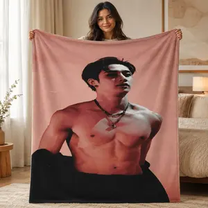 Bang Chan SKZ Figure Print Flannel Throw Blanket, 280GSM Soft Bedding with SKZ Character Design, All-Season Cozy Blanket for Bedroom, Multicolor Anime Figure Print, Gift for SKZ & K-Pop Fans, Summer Vibes