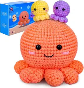 CROCHETTA Beginner Crochet Kit Amigurumi Crochet Animal Kit with Step-by-Step Video Tutorial Knitting Starter Kit for Adults and Kids Jumbo 3 Nestable Octopus Collection 40% Extra Yarn Content