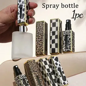 Portable Refillable Perfume Spray Bottle, 5ML Leopard Print Square Travel Atomizer, Reusable Mini Floral Pattern Scent Dispenser, Makeup Cosmetic