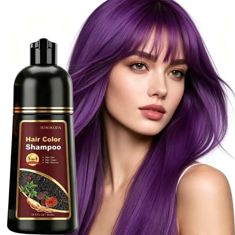 3-in-1 Natural Hair Dye Shampoo, Nourishing Semi-Permanent Hair Color, No Bleach Formula, Suitable for Curly & All Hair Types, Purple & Dark Coffee Shades, Aesthetic Hair Care Gift for Adults
