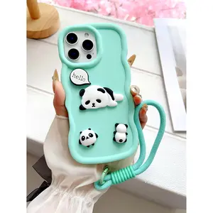 Phone case: Candy-Colored Cute Sleeping Panda Macaron Wave  Phone Case, Cartoon Panda Silhouette Full Coverage Shockproof Soft Case, Suitable for  A03, A03C, A04, A05, A06, A07, A10, A12, A13, A14, A15, A16, A17, A20, A21, A22, A23, A24, A25, A26