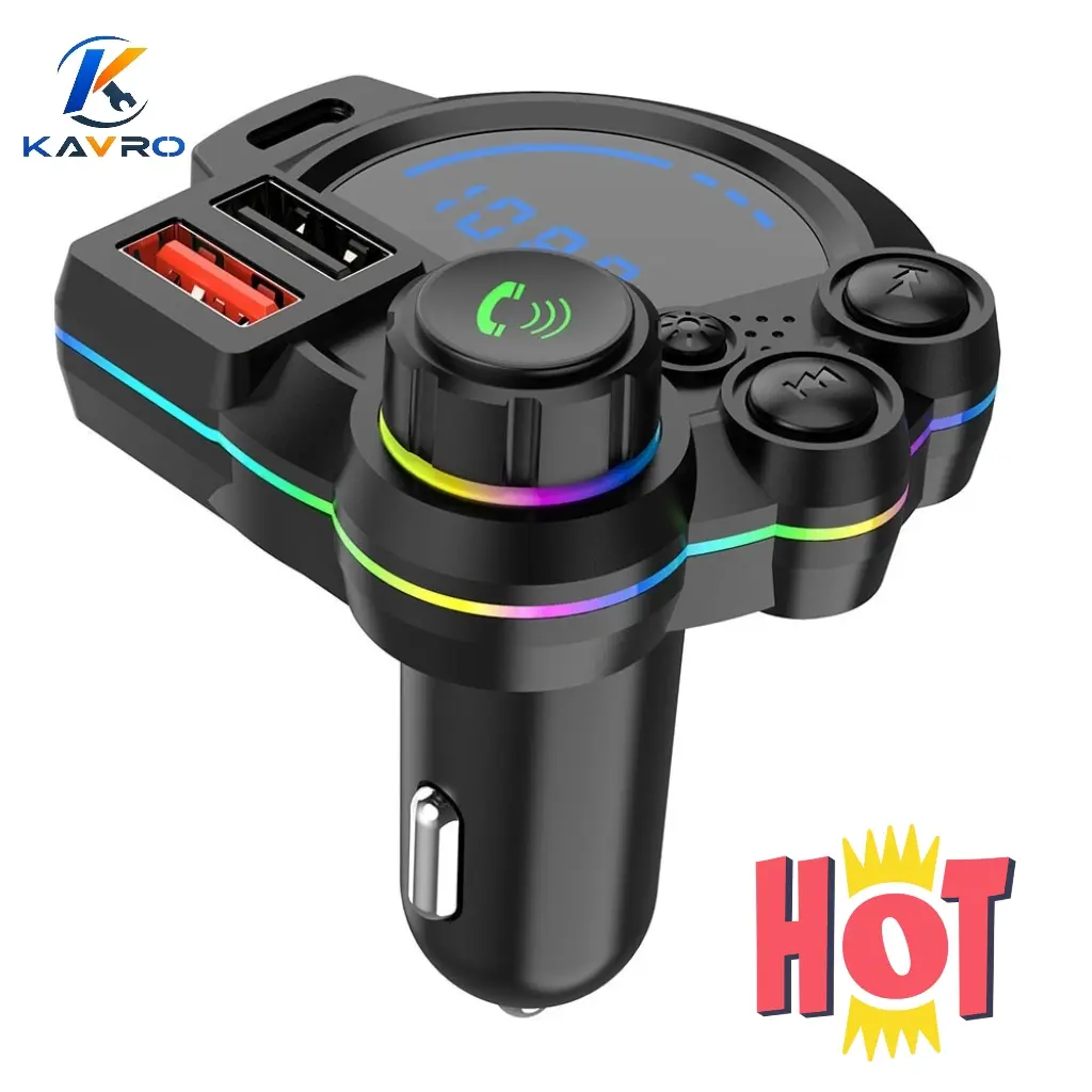 In-Car Bluetooth 5.3 FM Transmitter (Black) Fast Charging, MP3 Playback via USB Drive, Wireless FM Transmission, Hands-Free Calling, LED Display