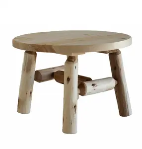 HomeRoots 25 in. Rounded Solid Wood Outdoor Coffee Table - Natural Weather Resistant, Wooden Patio Furniture, Outdoor Table, Weather Resistant Table