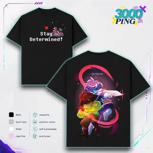 Deltarune Stay Determined T Shirt, Kris and Ralsei pixel RPG graphic for menswear, Gildan cotton crewneck tee, indie game Hoodie Sweatshirt streetwear fan outfit