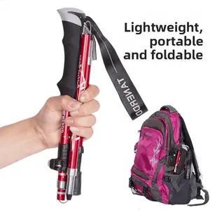 Aluminum alloy folding trekking pole, ultra-light and ultra-short, telescopic outdoor walking stick for hiking and climbing, 5-section walking pole