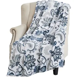 Throw Blanket: Velvety Soft, Durable Fleece Accent for Bed or Couch (Navy Damask and Paisley, 50 x 70 inches)