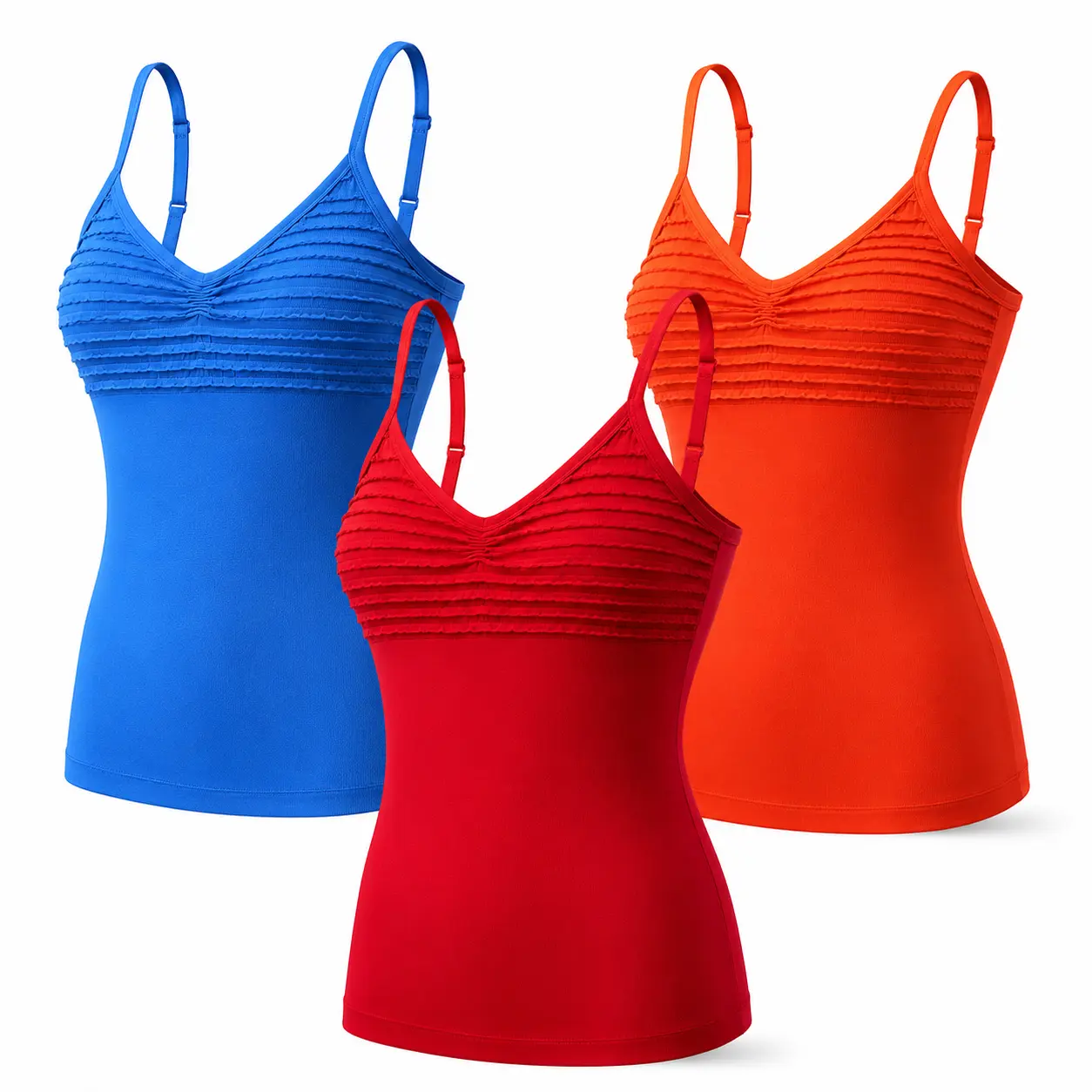 (EY 6010)3 Pack Cami Tank Tops One Size Adjustable Spaghetti Strap Camisole Mixed Colors