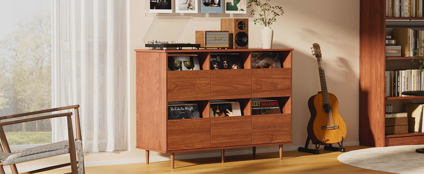 BROTTAR Large Record Player Stand with Vinyl Storage Up to 550 Albums, 2-Tier Record Storage Cabinet, Mid Century Turntable Stand, Vinyl Record Storage with Shelves for Bedroom, Living Room, Office (Walnut) BROTTAR Large Record Player Stand with Vinyl Storage Up to 550 Albums, 2-Tier Record Storage Cabinet, Mid Century Turntable Stand, Vinyl Record Storage with Shelves for Bedroom, Living Room, Office (Walnut)
