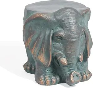 Adeco Concrete Accent Stool, Unique Elephant Garden Stone Stool for Patio, 12.8" H