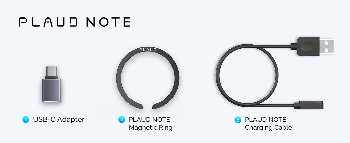PLAUD Note Voice Recorder Accessory Kit Set, Includes 2FT Magnetic USB Charging Cable, Magnetic Ring, and USB Type-C Adapter, Compatible with PLAUD Note AI Recorder