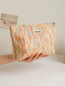 Striped Pattern Makeup Bag, Portable Cosmetic Storage Bag, Zipper Makeup Organizer Pouch, Versatile Storage Bag for Travel, Office, Home, Cosmetics Organizer