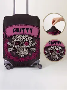 Skull Pattern Luggage Protector, Casual Dust-proof Travel Accessories, Elastic Luggage Cover for Women & Men