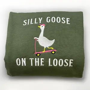 Funny Goose Embroidered Unisex Crewneck - Trendy 2024 Sweatshirt - Funny Sweatshirt