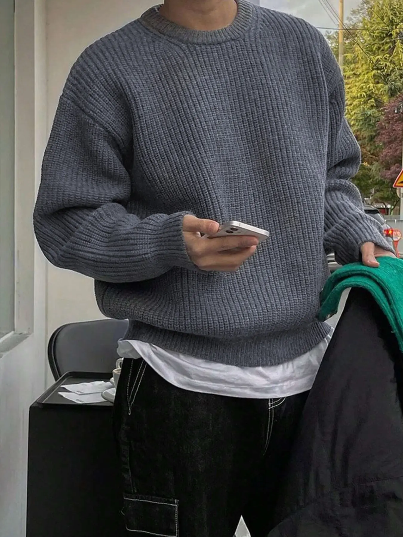 Men's Fall Winter Casual Round Neck Long Sleeve Sweater, Plain Knitwear, Knit Pullover Top, Graphic Pattern, Fitted Style, Soft Warm Fabric, Daily Wear Essential