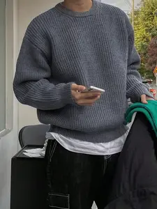 Men's Fall Winter Casual Round Neck Long Sleeve Sweater Knitwear, Graphic Pattern Plain, Fitted Style, Soft Warm Fabric, Daily Wear Essential