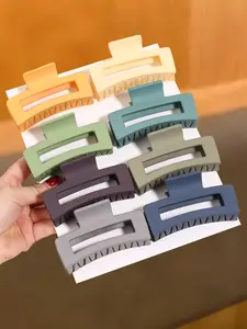 8 Simple Hollow Rectangular Square Hair Clip In Claw, Fashionable and Exquisite All-match Transparent Color Daily Leisure Shark Clip Hair Accessories for Women's Back of Head, Large Size Rectangular Hollow Square Grab Clip, Matte Simple Hair Accessori