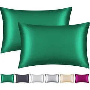 100% Mulberry Silk Pillowcase 2 Pack for Hair and Skin,with Hidden Zipper,Both Sides 22 Momme Natural Silk Pillow Cover,Soft Breathable & (Dark Green, Standard)