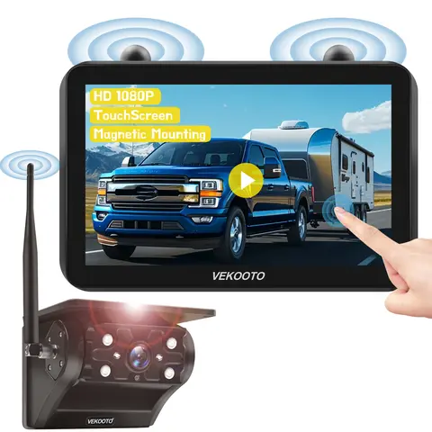 VEKOOTO VK7 Magnetic Solar Wireless Backup Camera 7'' IPS Touchscreen Monitor No Wiring Rechargeable Camera for RV Trailer Camper Car Blind Spot Truck Automotive Backup Camera for Truck IP69 Waterproof IR Night Vision farm toolupgrade