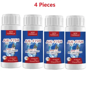 (4 Pieces)JUE-FISH Drain Gel Pipe Unclogger 4 Pieces with Lemon Extract Baking Soda for Kitchen Bathroom Sewer Odor Cleaning Dissolves Dredging Prevents Clogging