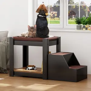 Dog Stairs for Large Dogs - Non-Slip Pet Steps with Removable Washable Cover, Support Up to 66 lbs, Easy Climb for Beds/Couches