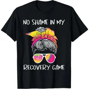 Print Stylish Short-Sleeve Round Neck Streetwear T-Shirt - Sobriety AA NA Anniversary Top, No Shame In My Recovery Game Casual Sports Top, Casual Sports Tops