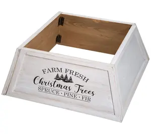 Glitzhome 26"L Wooden Trapezoid Farm Christmas Tree Box Collar