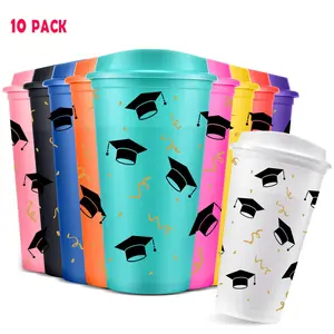 Graduation Themed Cups with Lid, Colorful Graduation Gift Plastic Tumblers, Congrats Grad Gifts for College Or High School Graduation, Bottle