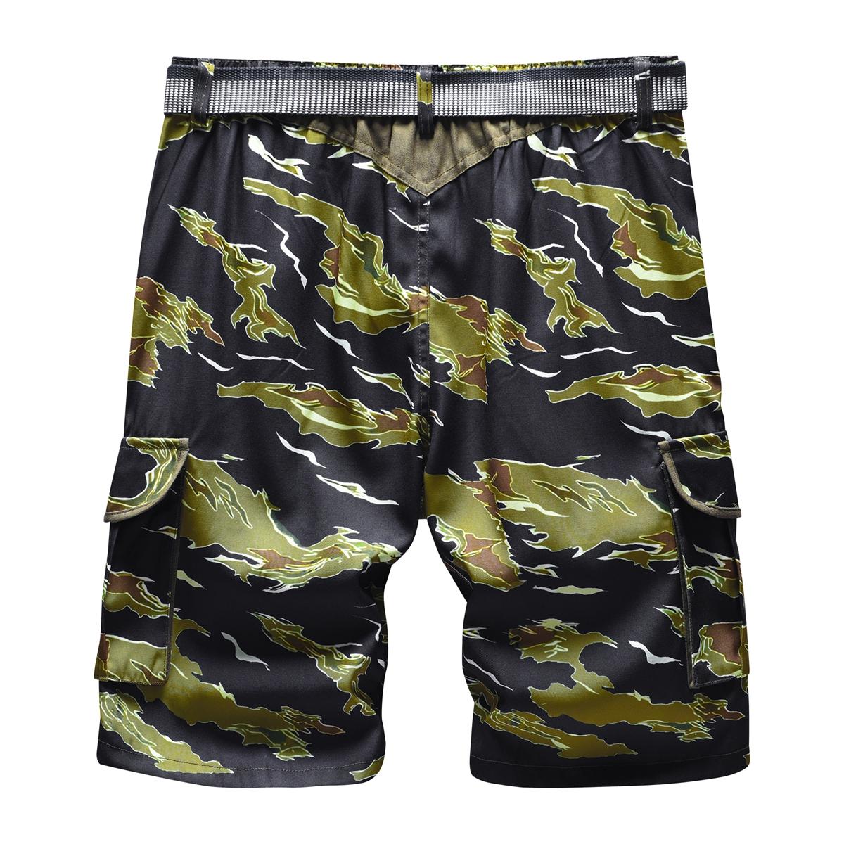 Tactical Camo Core Set Mens Quick Dry Cargo Shorts with Included Canvas Belt & Camouflage Print Breathable Sportswear for Outdoor Hunting & Fishing Adventures
